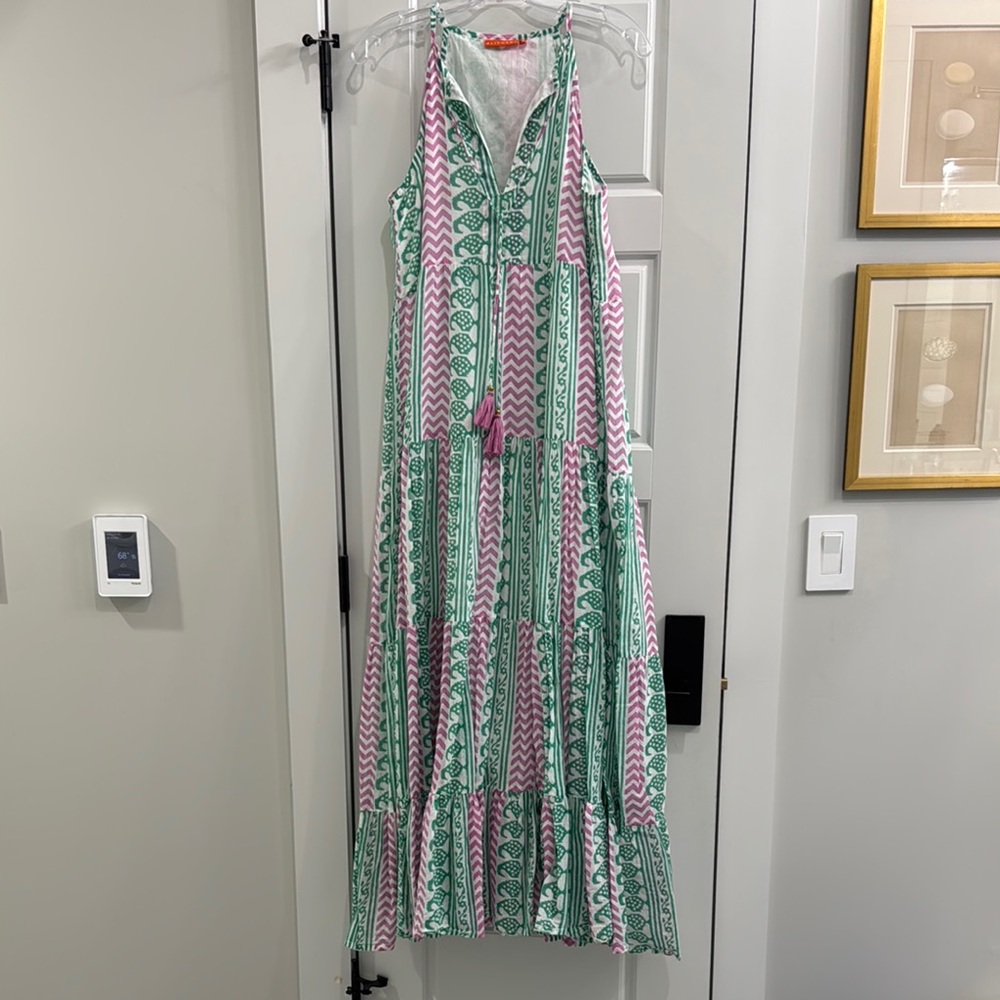 Oliphant Pink Green Maxi Dress S